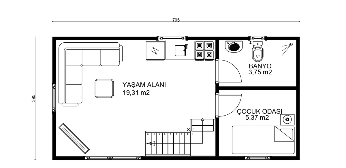 EFES zemin kat planı — Yaşam Alanı, Çocuk Odası, Banyo