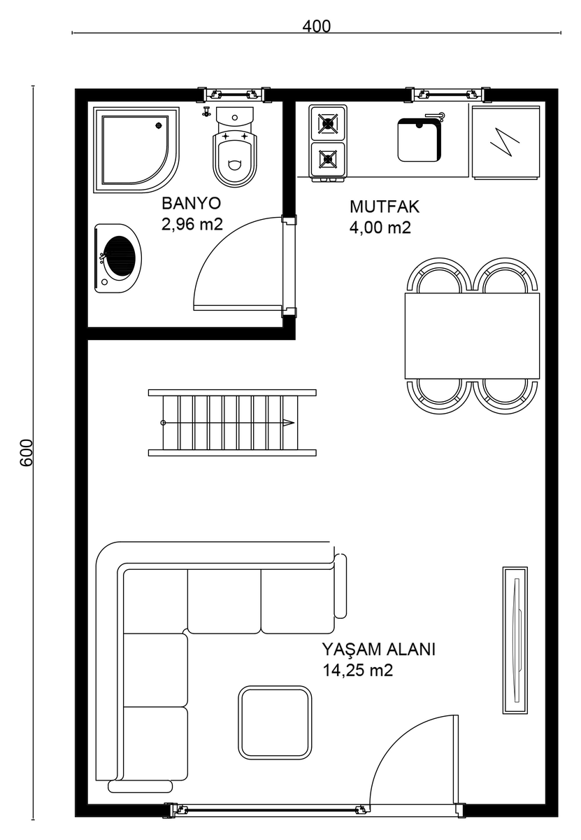 SPİL-1 zemin kat planı — Yaşam Alanı, Mutfak, Banyo