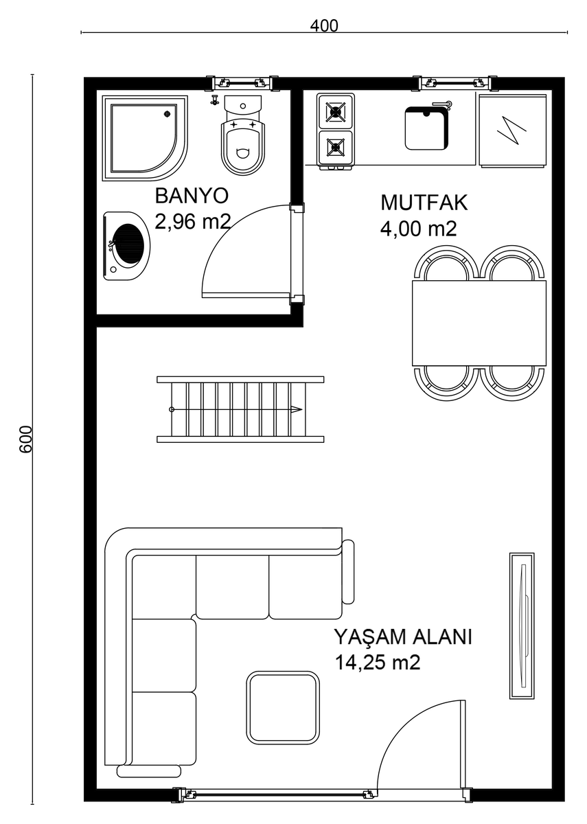 SPİL-2 zemin kat planı — Yaşam Alanı, Mutfak, Banyo